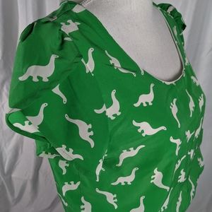 ModCloth Oh My Gosh Green Dinosaur Print Dress L